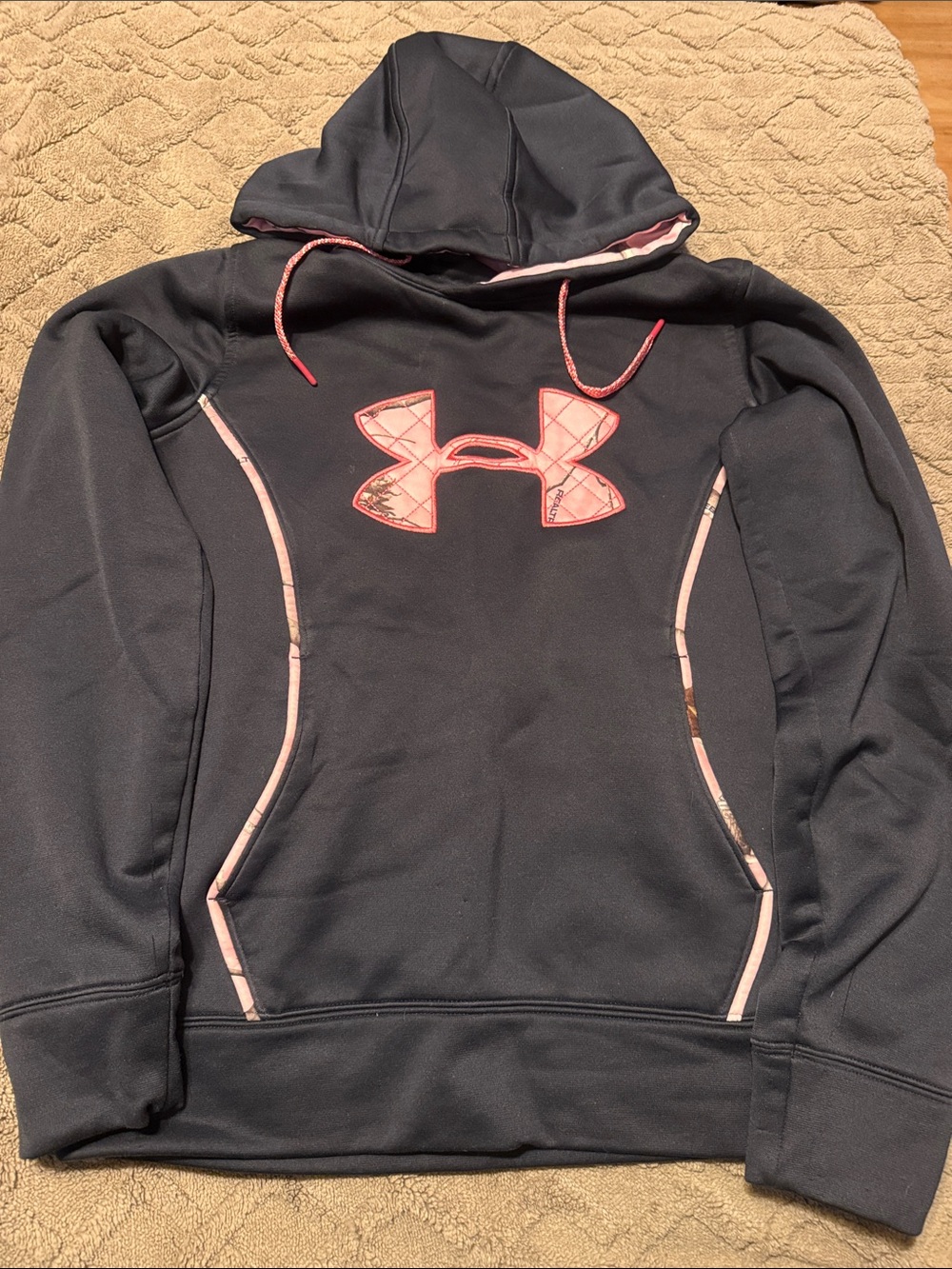 Under Armour Youth Black Hoodie with Pink Logo & Trim